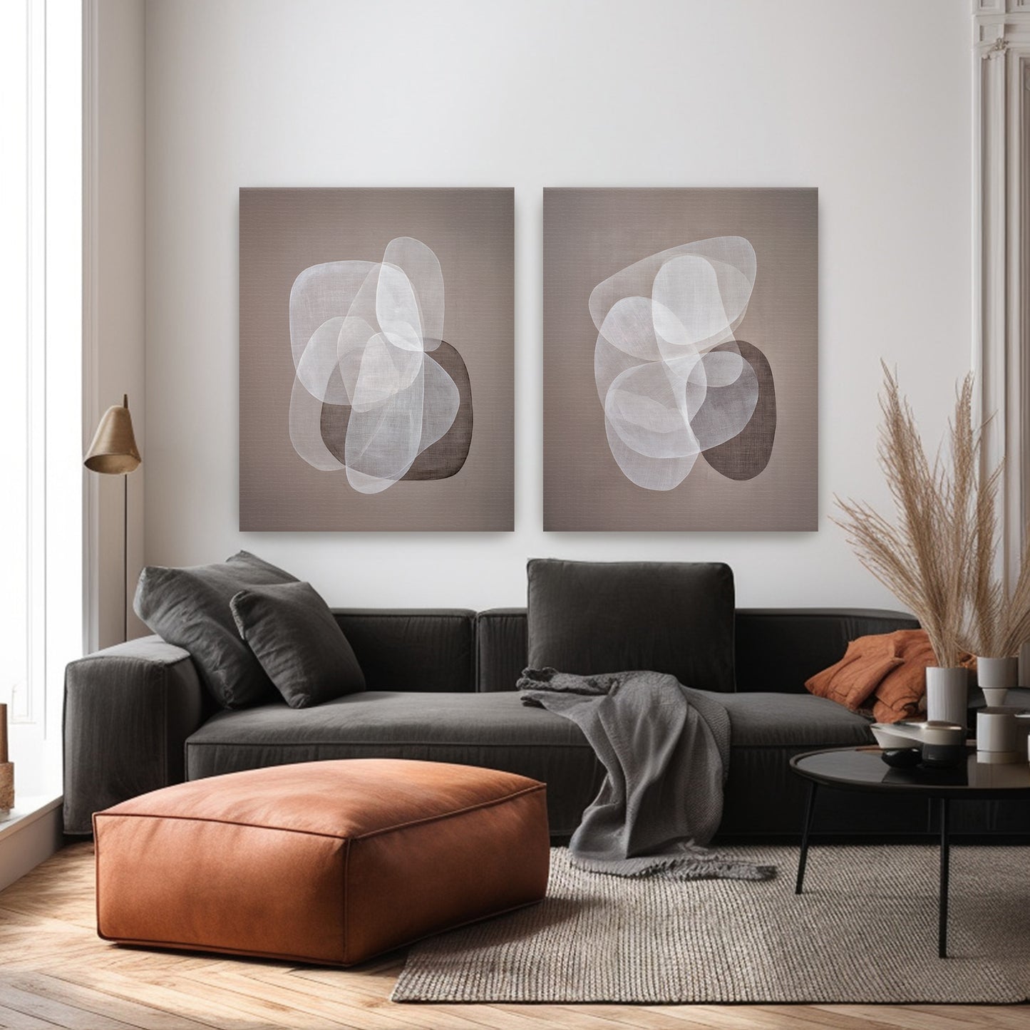 Abstract Neutral Wall Art Set Of 2 Rolled Canvas Print – Soft Interplay