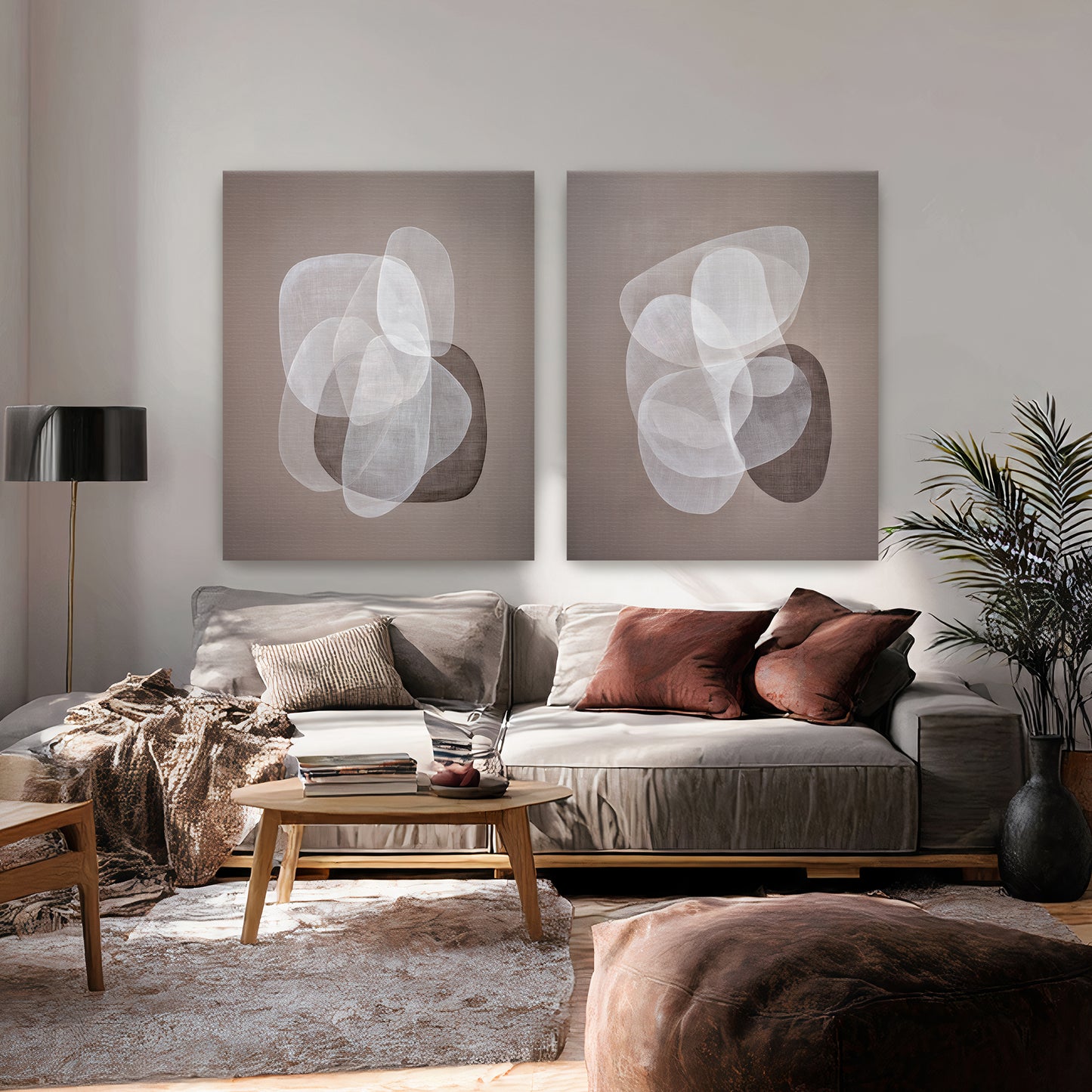 Abstract Neutral Wall Art Set Of 2 Rolled Canvas Print – Soft Interplay