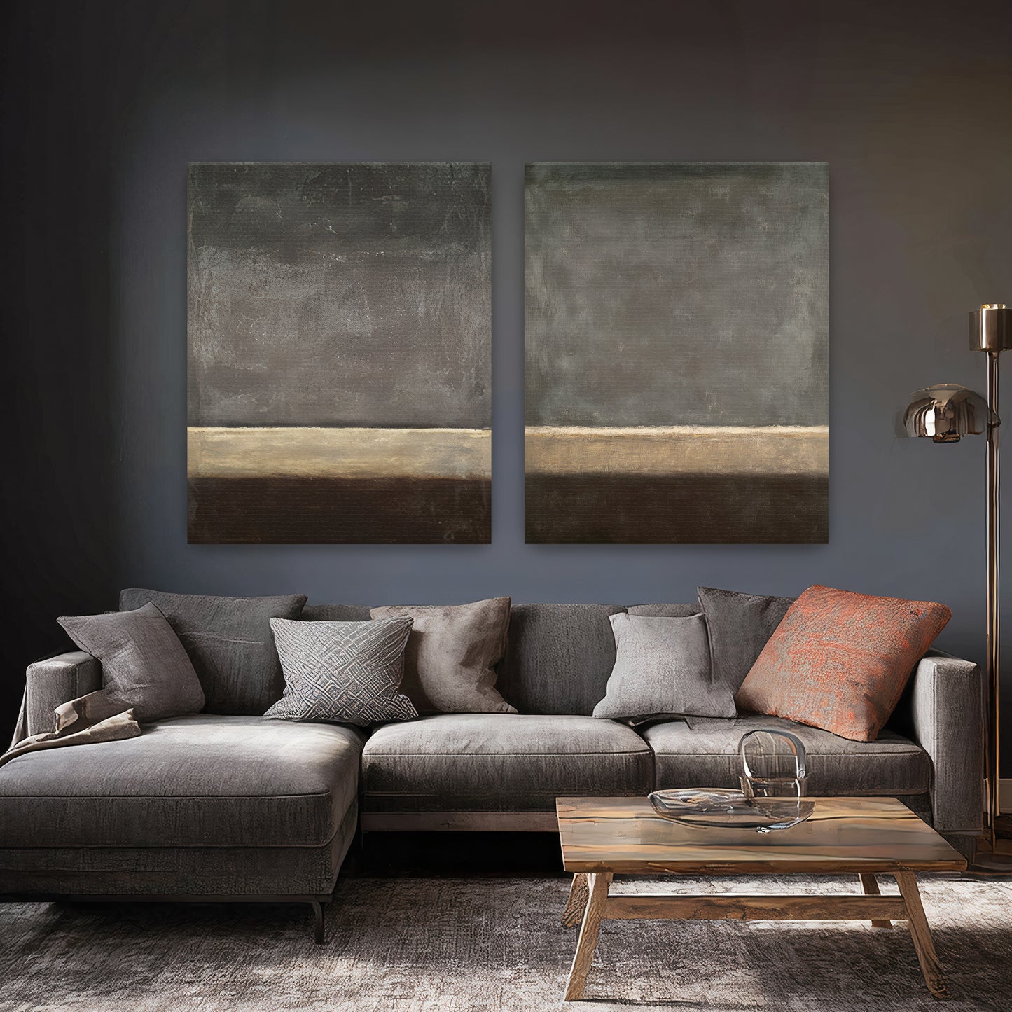 Abstract Neutral Wall Art Set Of 2 Rolled Canvas Print – Quiet Horizon