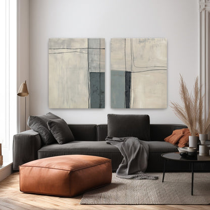 Neutral Abstract Canvas Wall Art Set of 2 Rolled Canvas – Quiet Intersection