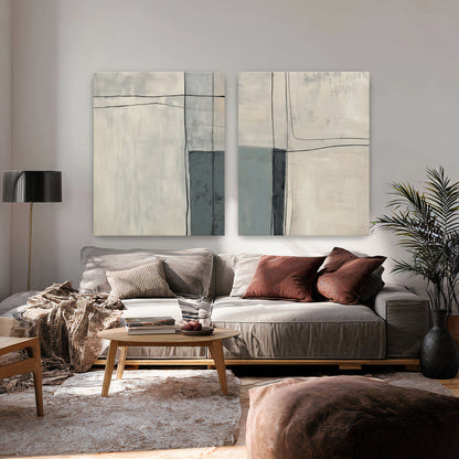 Neutral Abstract Canvas Wall Art Set of 2 Rolled Canvas – Quiet Intersection