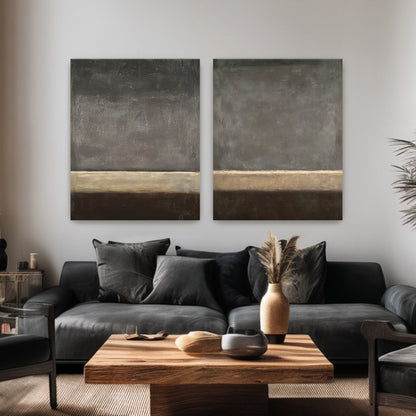 Abstract Neutral Wall Art Set Of 2 Rolled Canvas Print – Quiet Horizon