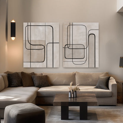 Abstract Rolled Canvas Wall Art Set of 2 – Continuous Line