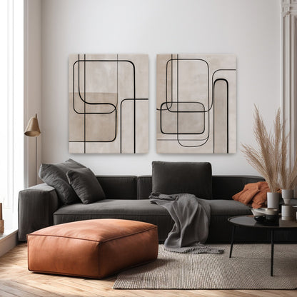 Abstract Rolled Canvas Wall Art Set of 2 – Continuous Line