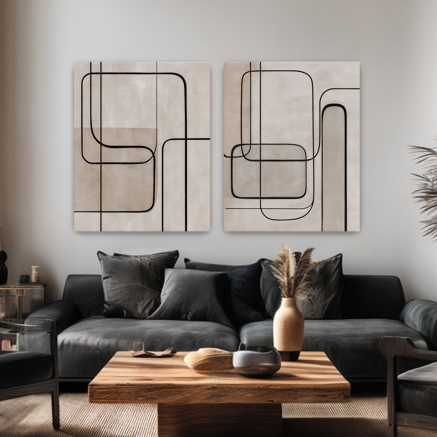 Abstract Rolled Canvas Wall Art Set of 2 – Continuous Line