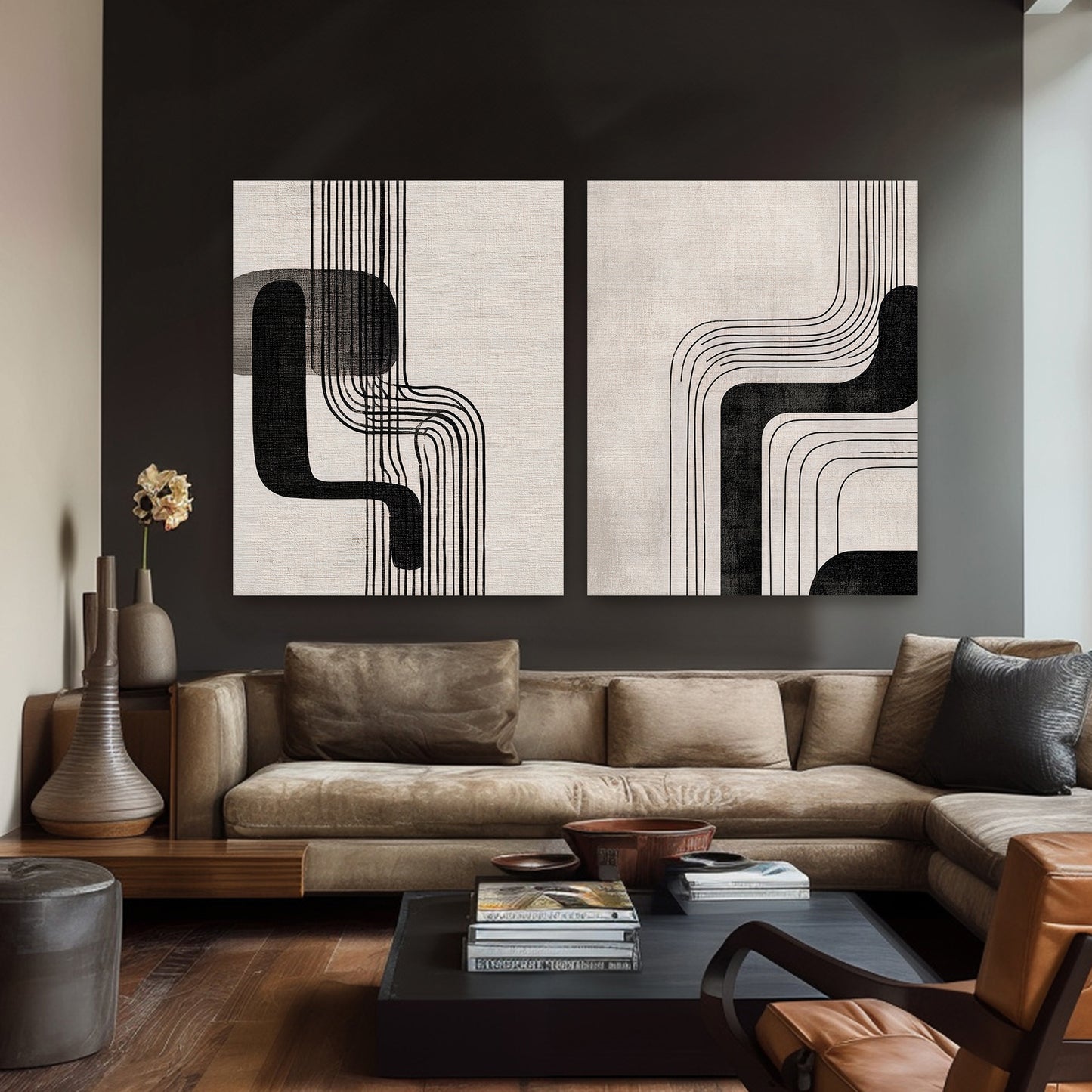 Abstract Rolled Canvas Wall Art Set of 2 – Parallel Motion