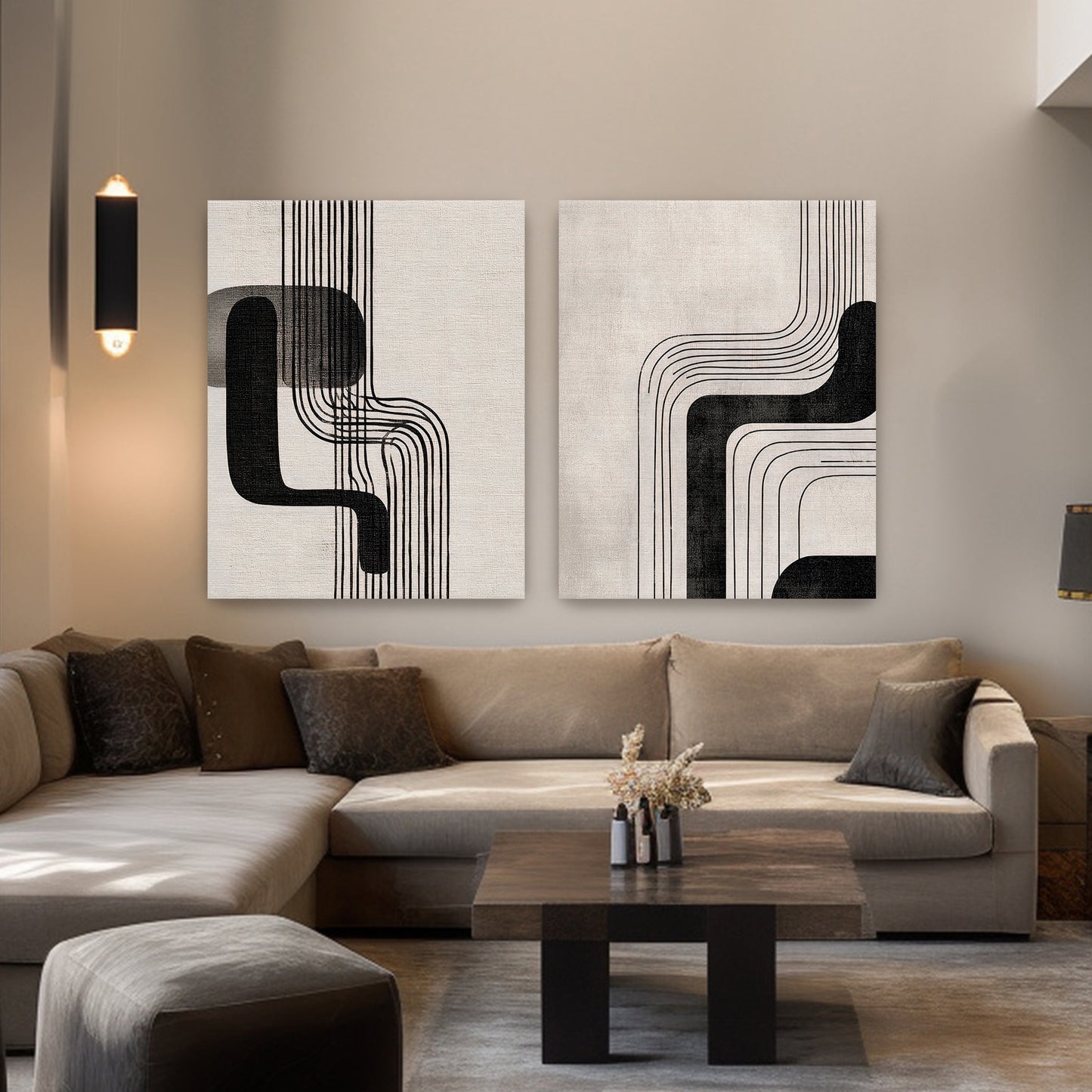 Abstract Rolled Canvas Wall Art Set of 2 – Parallel Motion