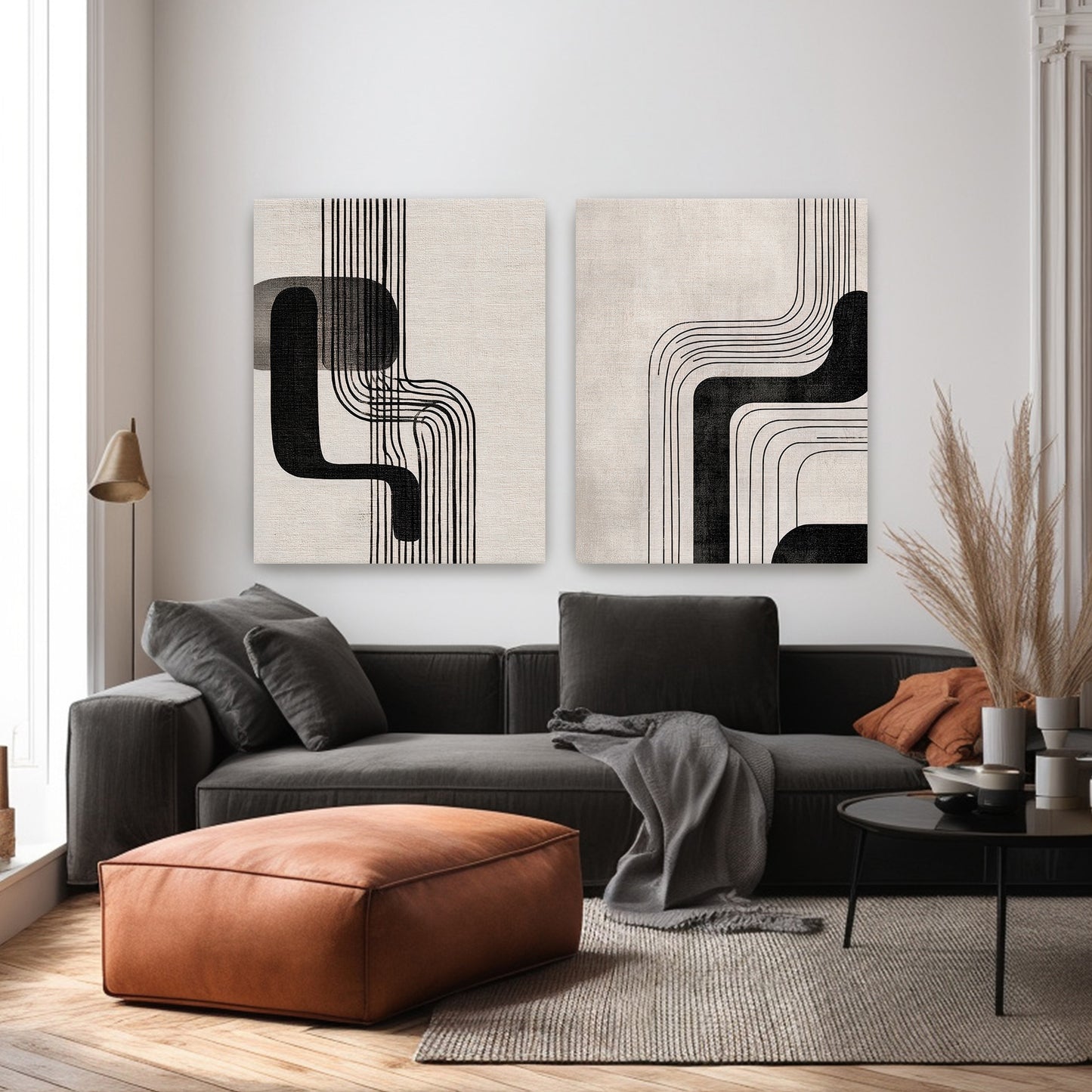 Abstract Rolled Canvas Wall Art Set of 2 – Parallel Motion