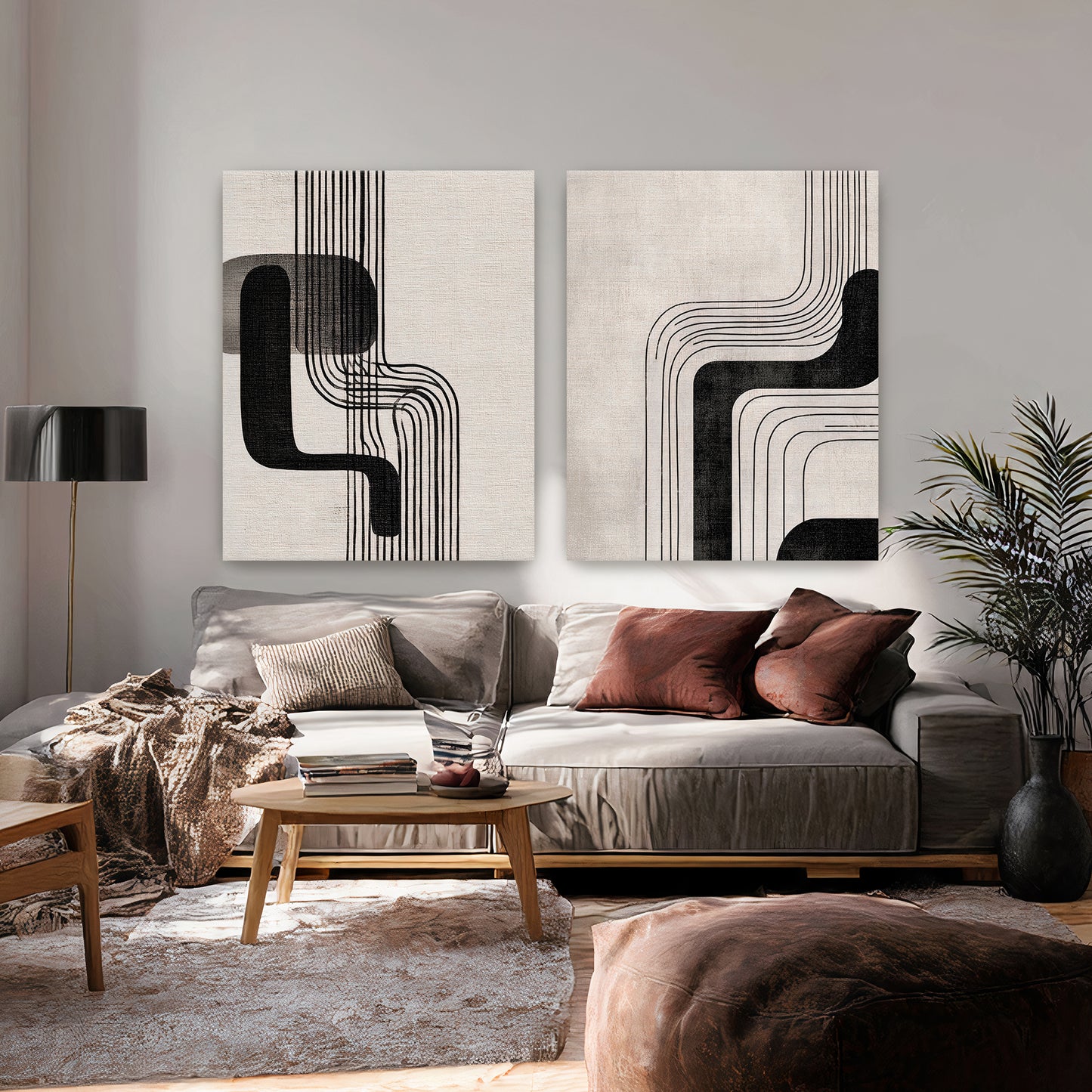 Abstract Rolled Canvas Wall Art Set of 2 – Parallel Motion