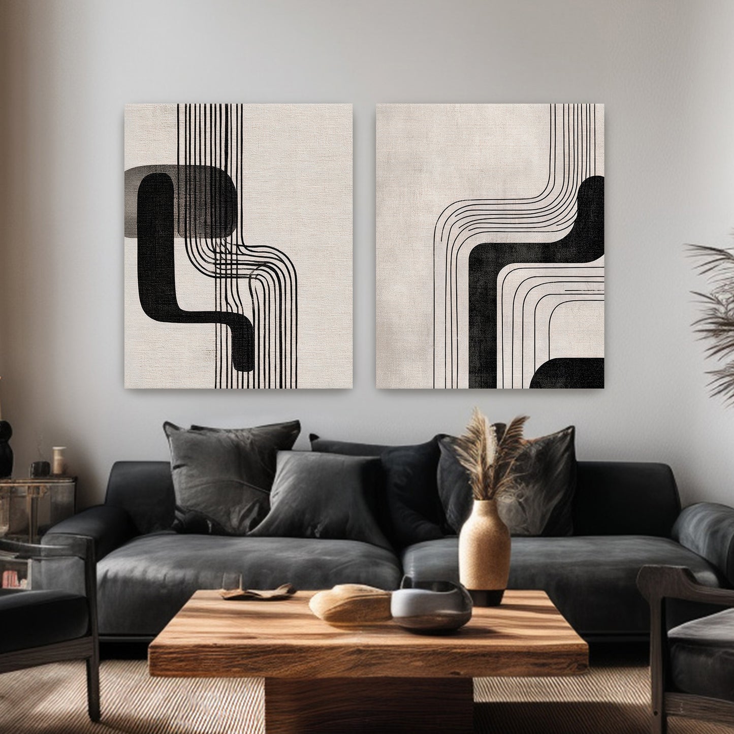 Abstract Rolled Canvas Wall Art Set of 2 – Parallel Motion