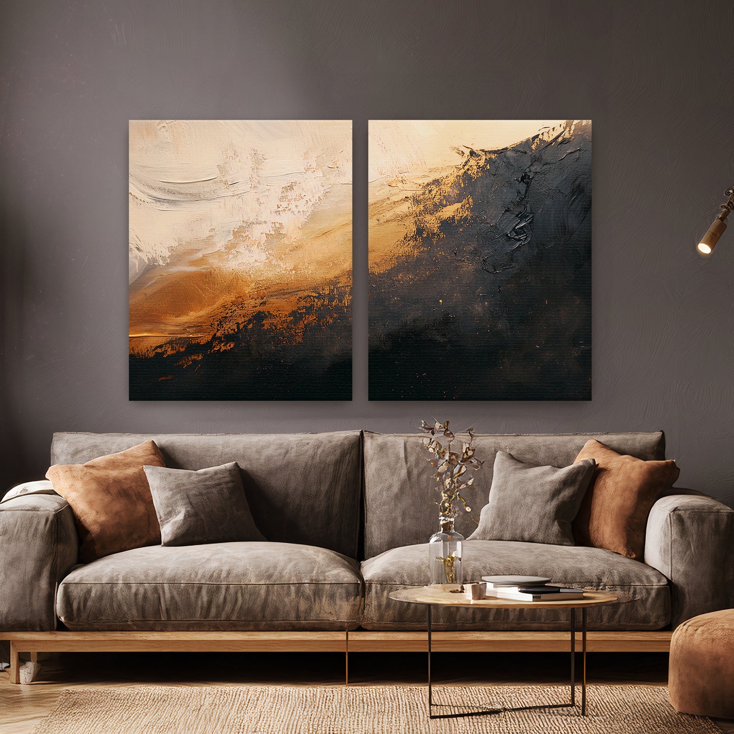 Abstract Stretched Canvas Wall Art Set of 2 – Molten Drift