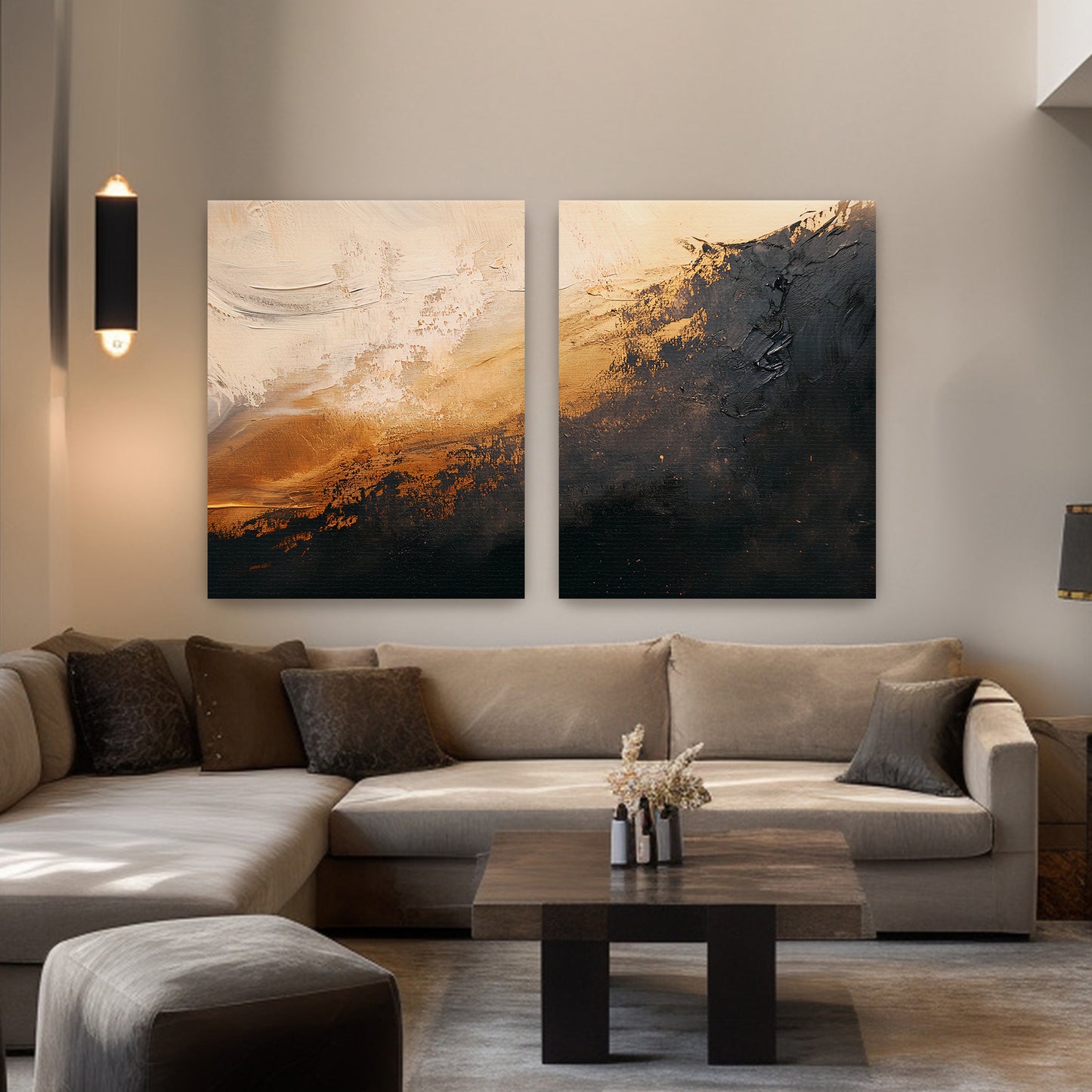 Abstract Stretched Canvas Wall Art Set of 2 – Molten Drift