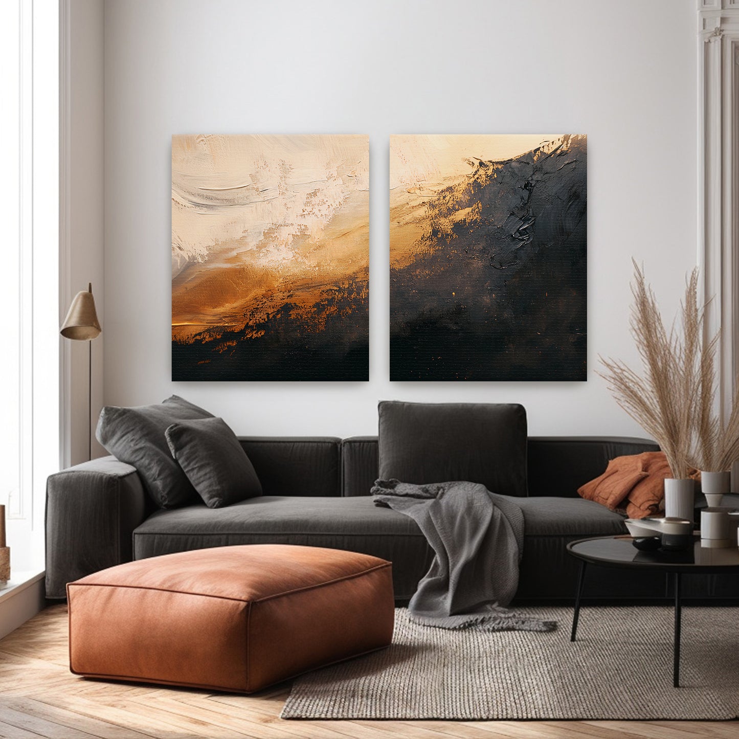 Abstract Stretched Canvas Wall Art Set of 2 – Molten Drift