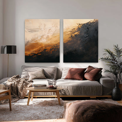 Abstract Stretched Canvas Wall Art Set of 2 – Molten Drift