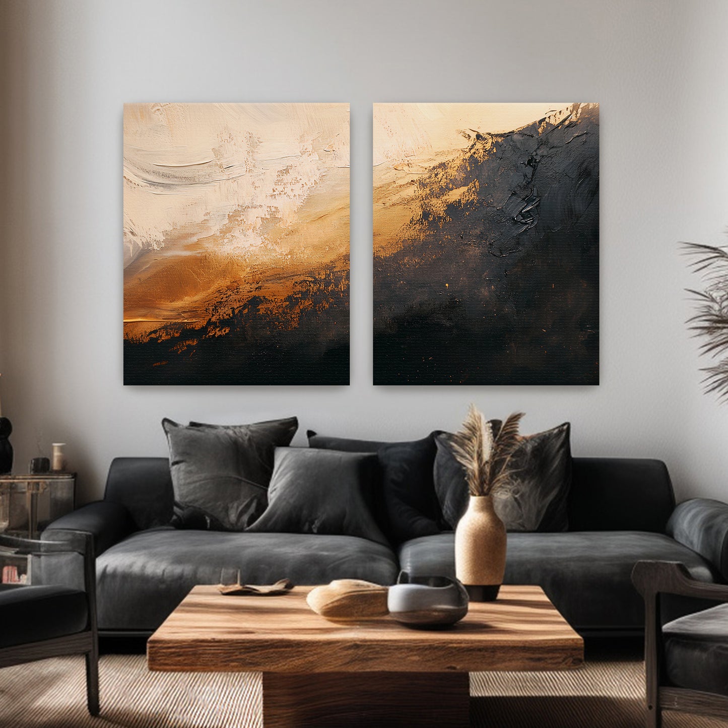 Abstract Stretched Canvas Wall Art Set of 2 – Molten Drift