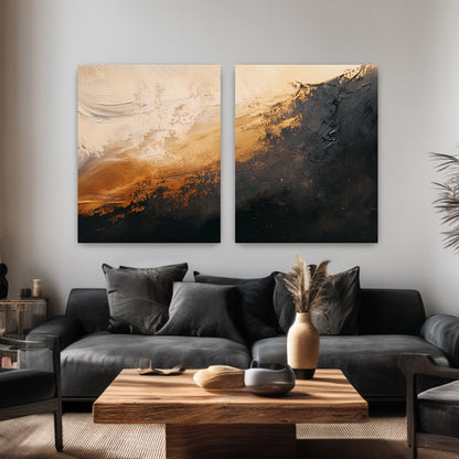 Abstract Stretched Canvas Wall Art Set of 2 – Molten Drift