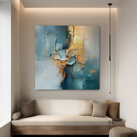 Abstract Wall Art Digital Download – “Golden Divide” in Teal and Gold