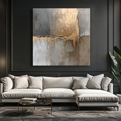 Rolled Canvas Abstract Wall Art – “Gilded Faultline”