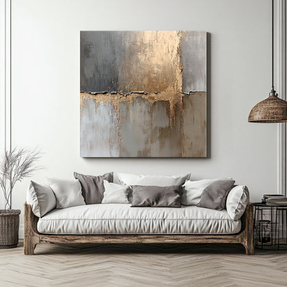 Rolled Canvas Abstract Wall Art – “Gilded Faultline”