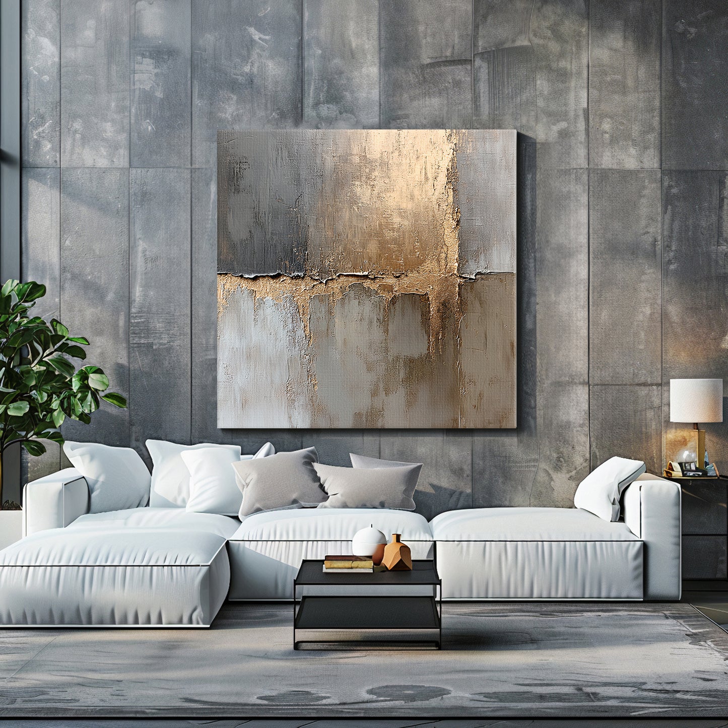 Rolled Canvas Abstract Wall Art – “Gilded Faultline”