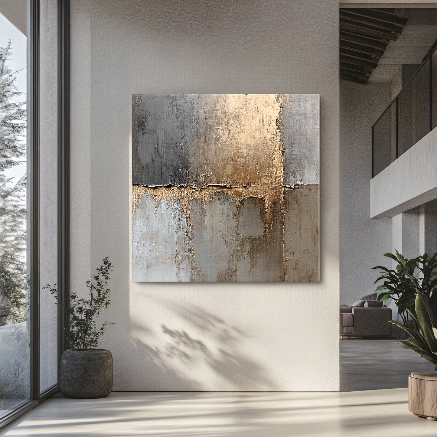Rolled Canvas Abstract Wall Art – “Gilded Faultline”