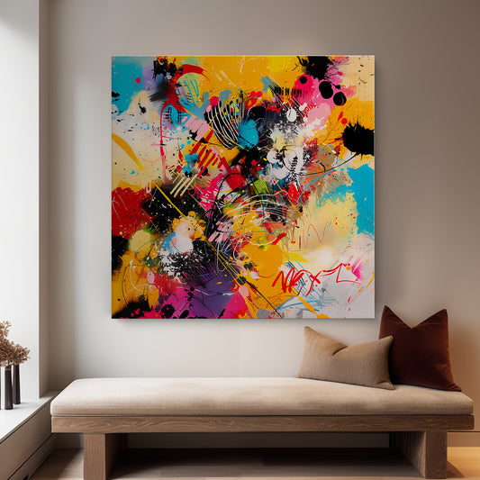 Rolled Canvas Abstract Wall Art – “Color Riot”
