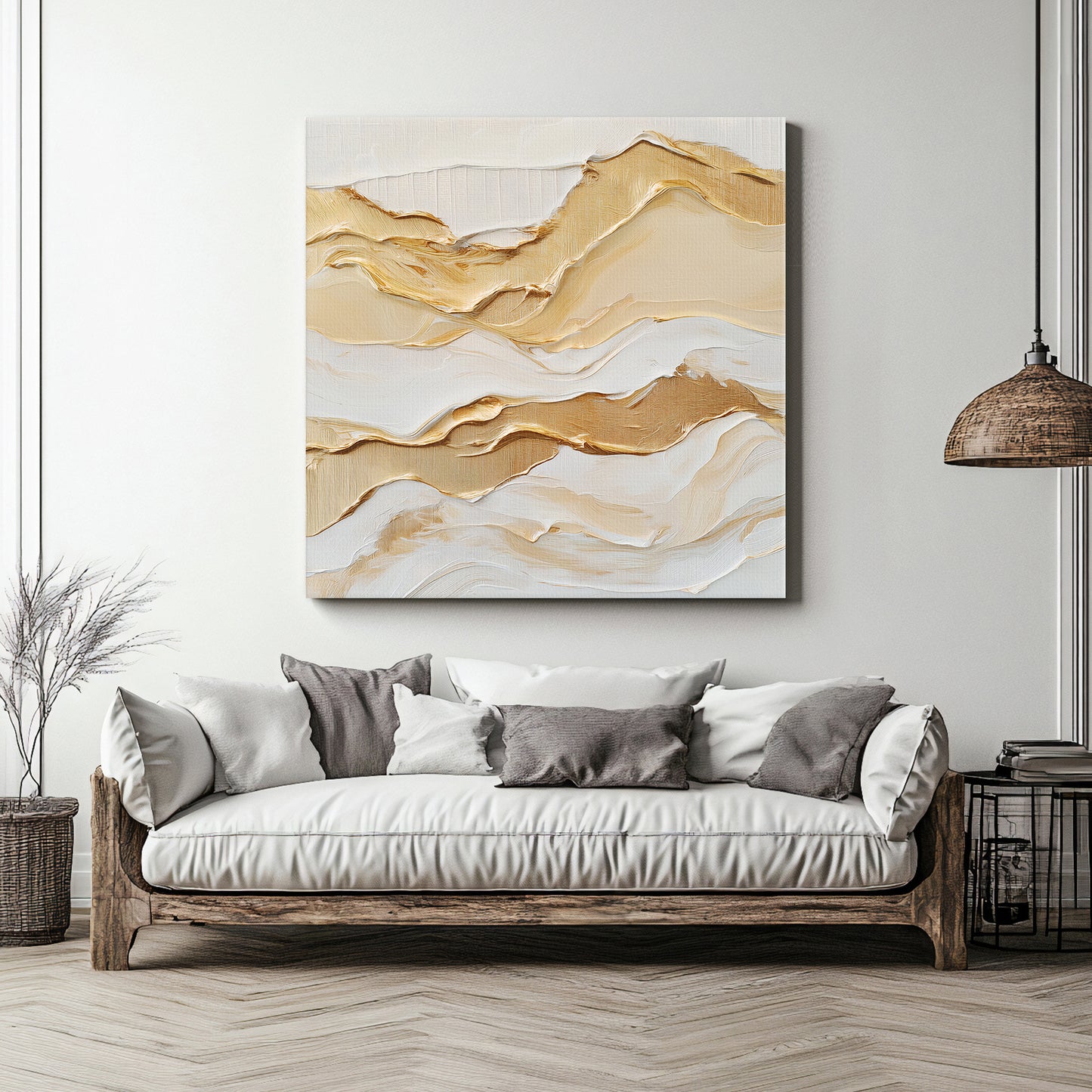 Rolled Canvas Abstract Wall Art – "Golden Drift"