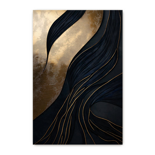 Abstract Wall Art  Stretched Canvas Print - "Obsidian Drift"
