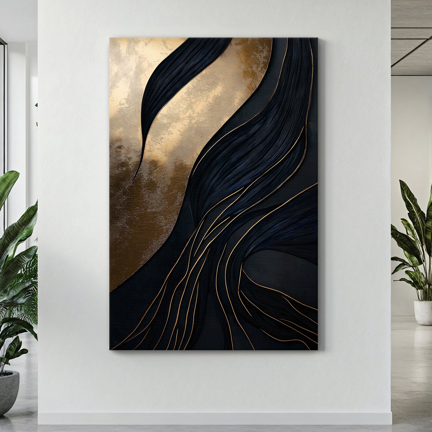 Abstract Wall Art  Stretched Canvas Print - "Obsidian Drift"