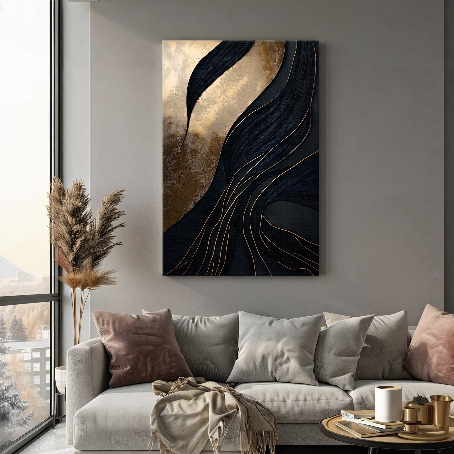 Abstract Wall Art  Stretched Canvas Print - "Obsidian Drift"
