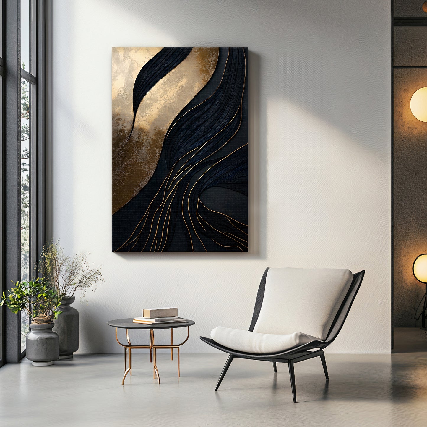Abstract Wall Art  Stretched Canvas Print - "Obsidian Drift"