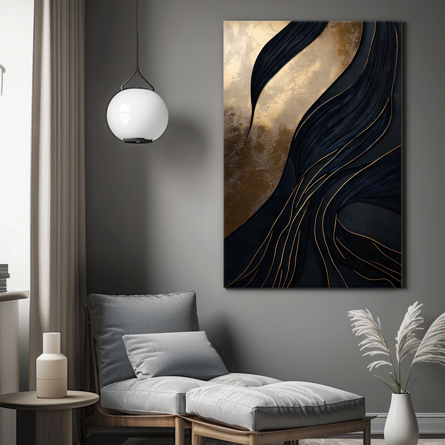 Abstract Wall Art  Stretched Canvas Print - "Obsidian Drift"