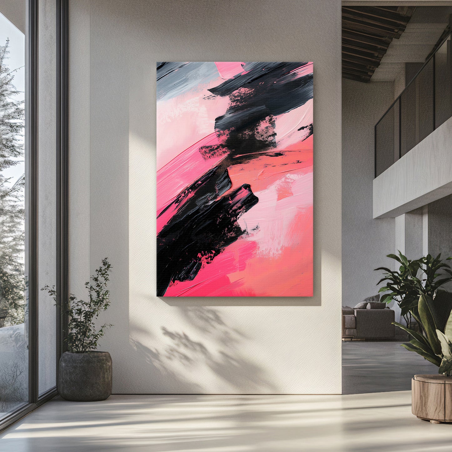 Abstract Wall Art Stretched Canvas Print - "Obsidian Rush"