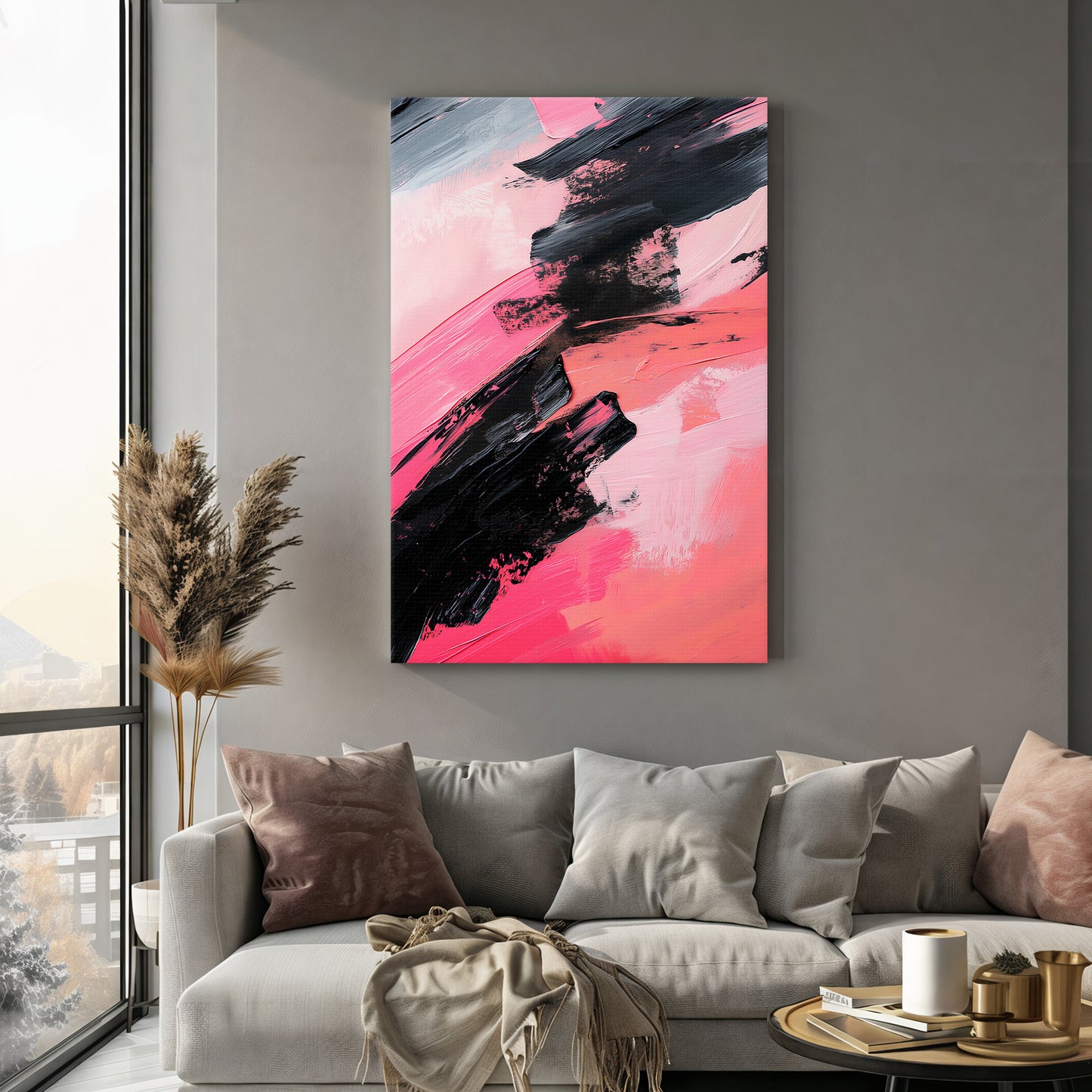 Abstract Wall Art Stretched Canvas Print - "Obsidian Rush"
