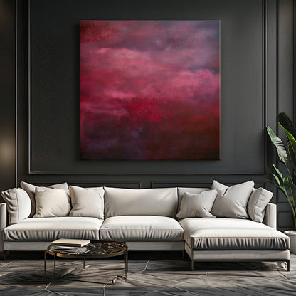 Abstract Minimalist Wall Art Rolled Canvas - "Crimson Veil"