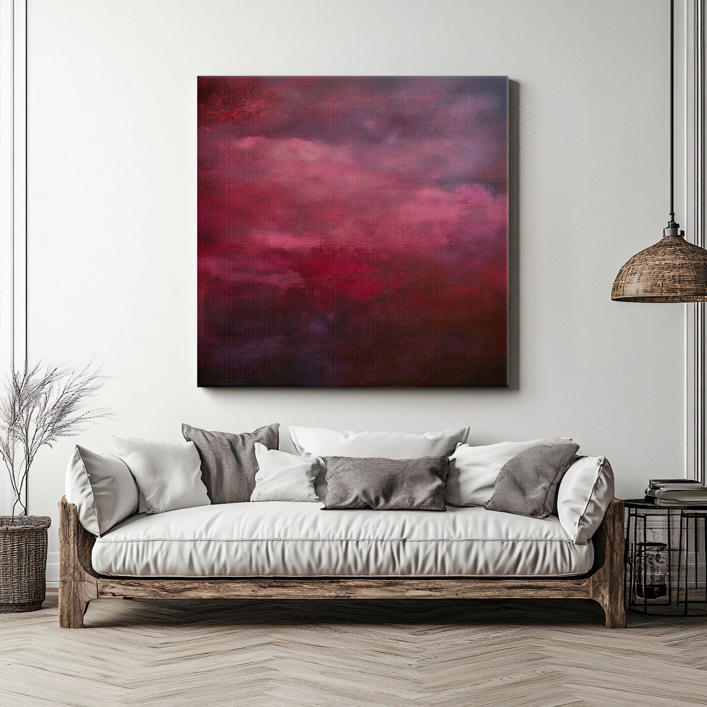 Abstract Minimalist Wall Art Rolled Canvas - "Crimson Veil"