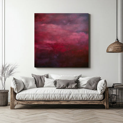 Abstract Minimalist Wall Art Rolled Canvas - "Crimson Veil"