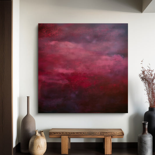 Abstract Minimalist Wall Art Rolled Canvas - "Crimson Veil"