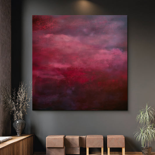 Abstract Minimalist Wall Art Stretched Canvas Print - "Crimson Veil"