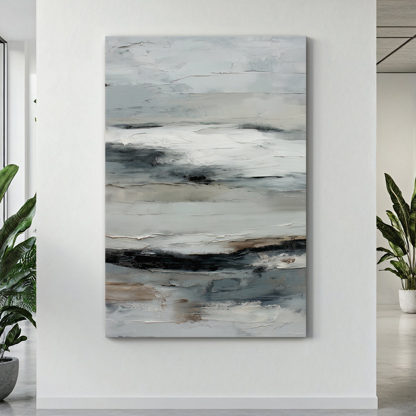 Abstract Minimalist Wall Art Stretched Canvas Print - "Winter Horizon"