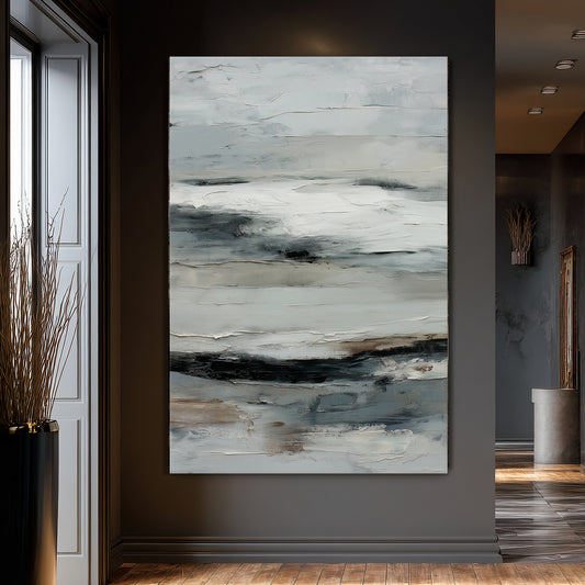 Abstract Minimalist Wall Art Stretched Canvas Print - "Winter Horizon"