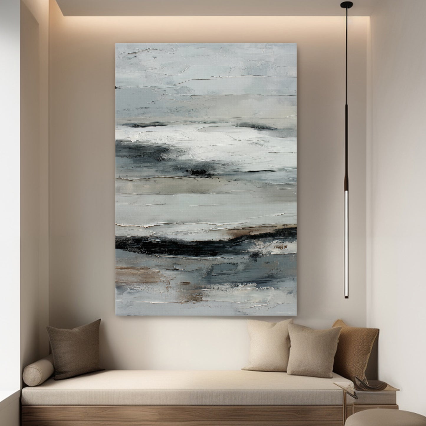 Abstract Minimalist Wall Art Stretched Canvas Print - "Winter Horizon"