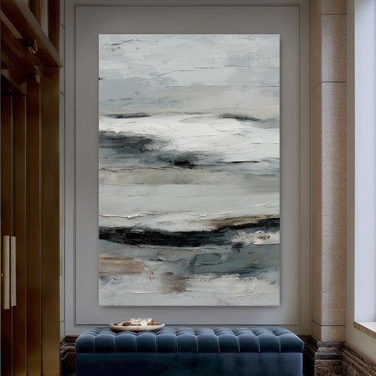 Abstract Minimalist Wall Art Rolled Canvas - "Winter Horizon"