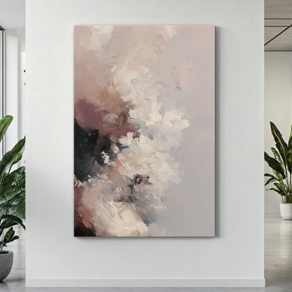 Abstract painting on a wall with plants on either side