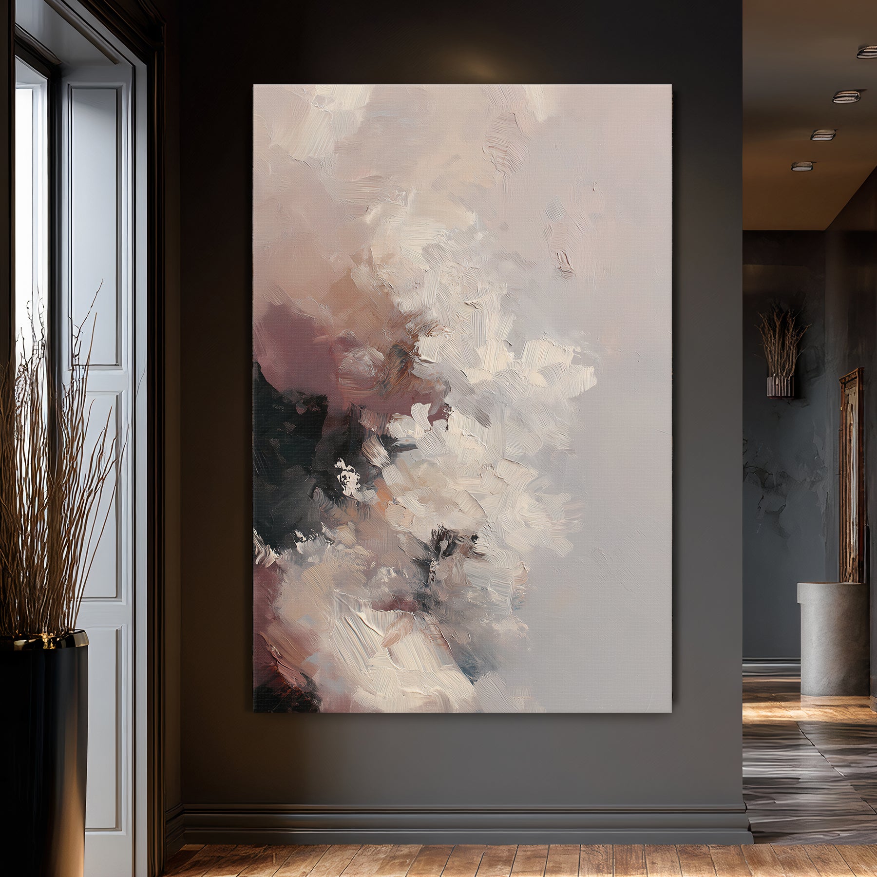 Abstract painting on a wall in a modern interior setting