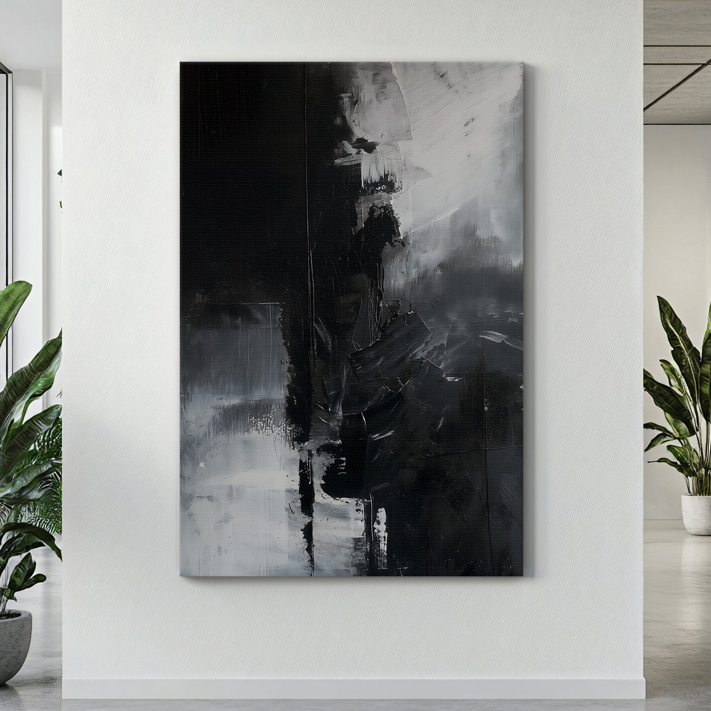 Abstract Monochromatic Digital Wall Art - "Midnight Fragment"