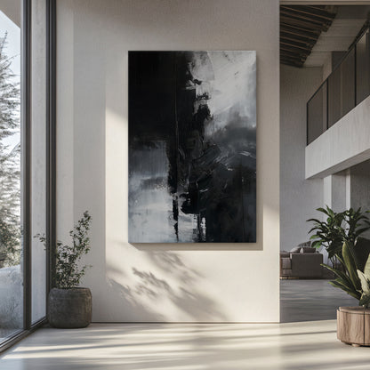 Abstract Monochromatic Digital Wall Art - "Midnight Fragment"