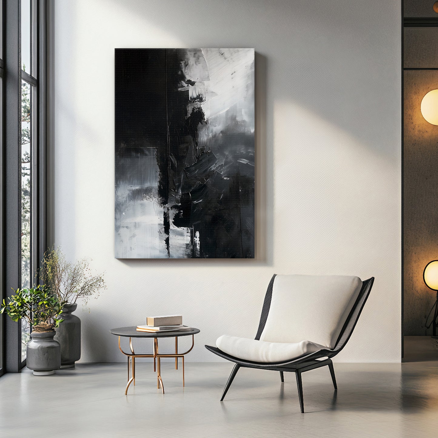 Abstract Monochromatic Digital Wall Art - "Midnight Fragment"