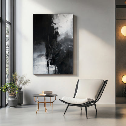 Abstract Monochromatic Digital Wall Art - "Midnight Fragment"