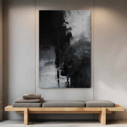 Abstract Monochromatic Digital Wall Art - "Midnight Fragment"